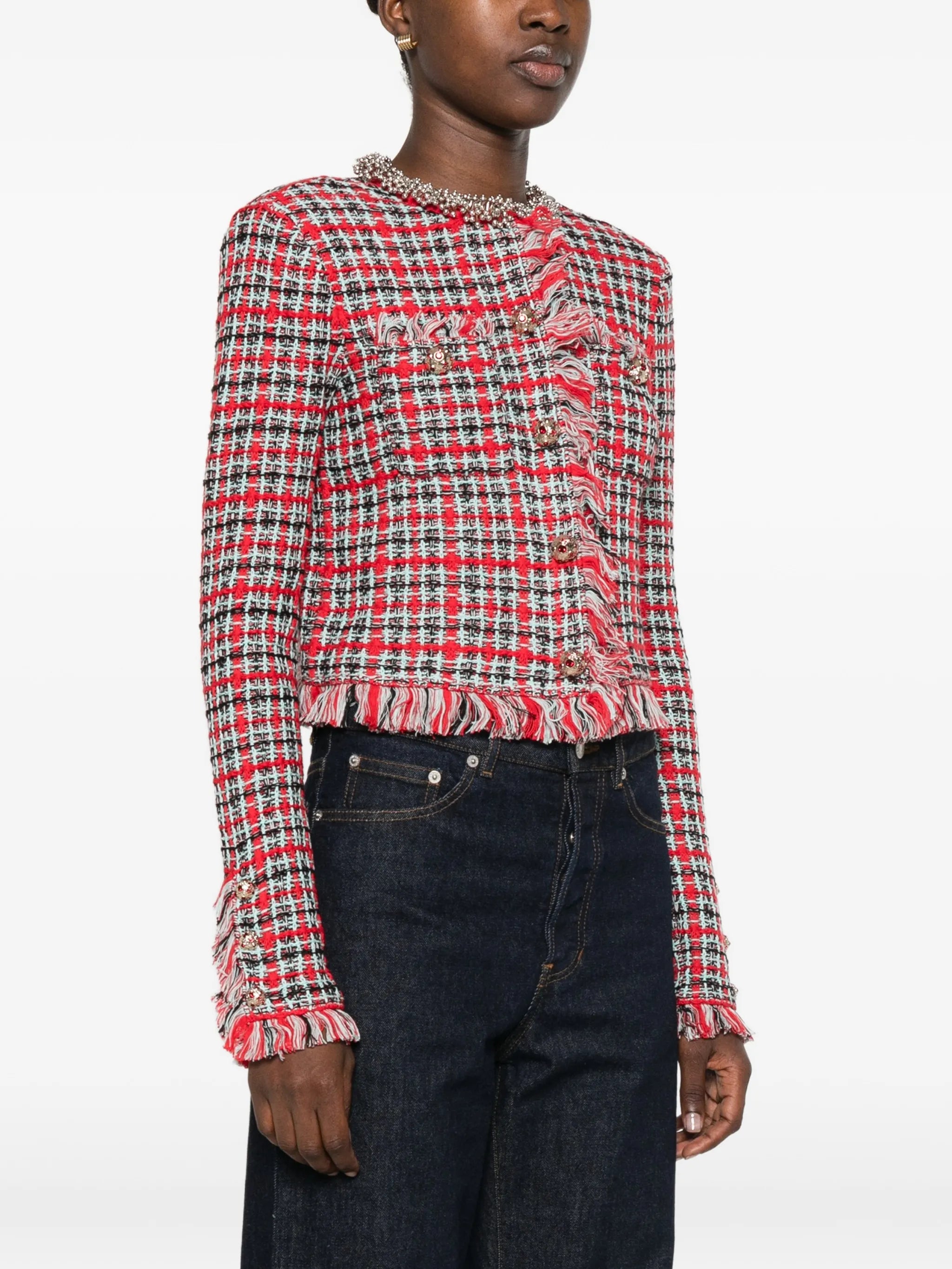 CHAQUETA CHECK FRAYED KNIT