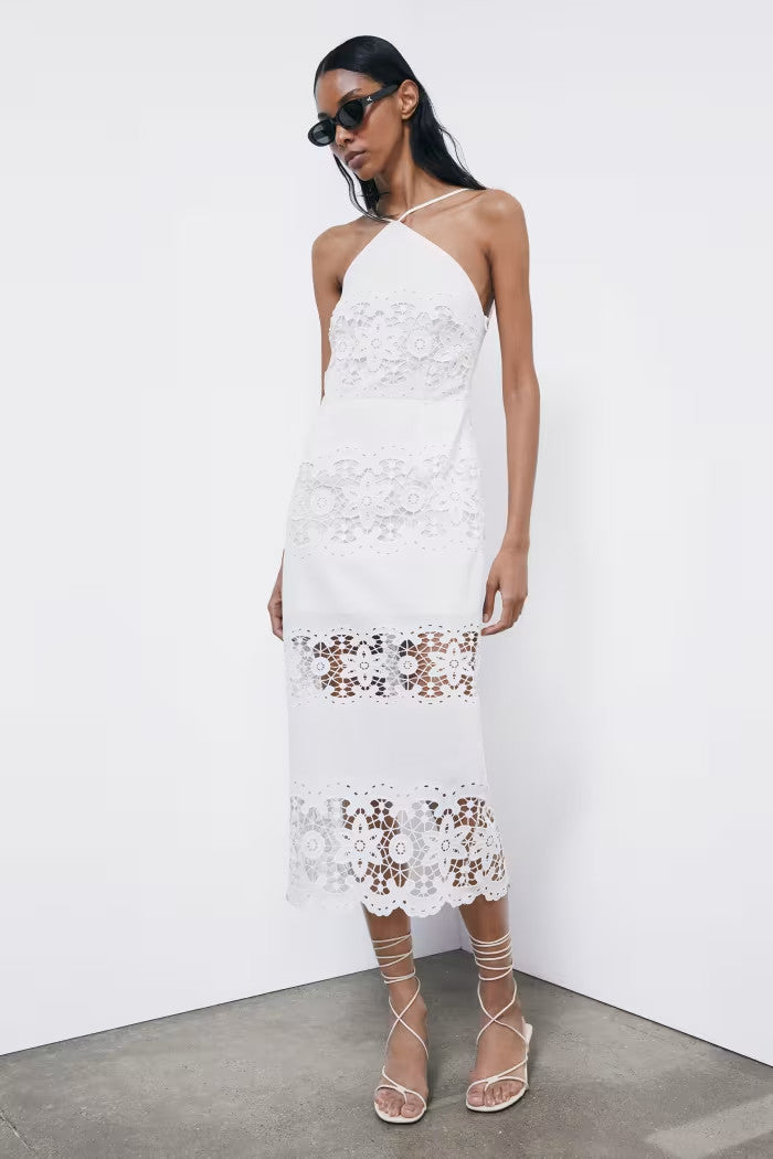 VESTIDO LARGO DE ALGODÓN BORDADO