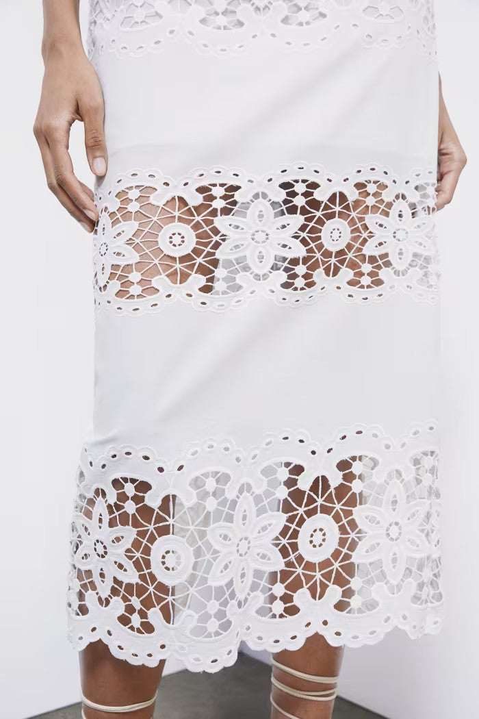 VESTIDO LARGO DE ALGODÓN BORDADO