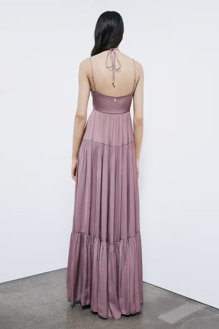VESTIDO LARGO PLISADO SATÉN