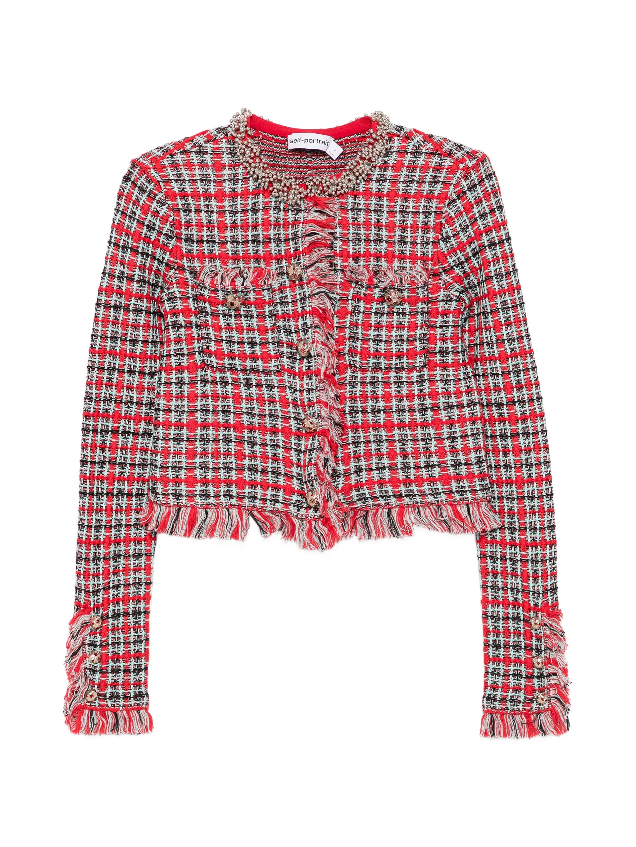 CHAQUETA CHECK FRAYED KNIT