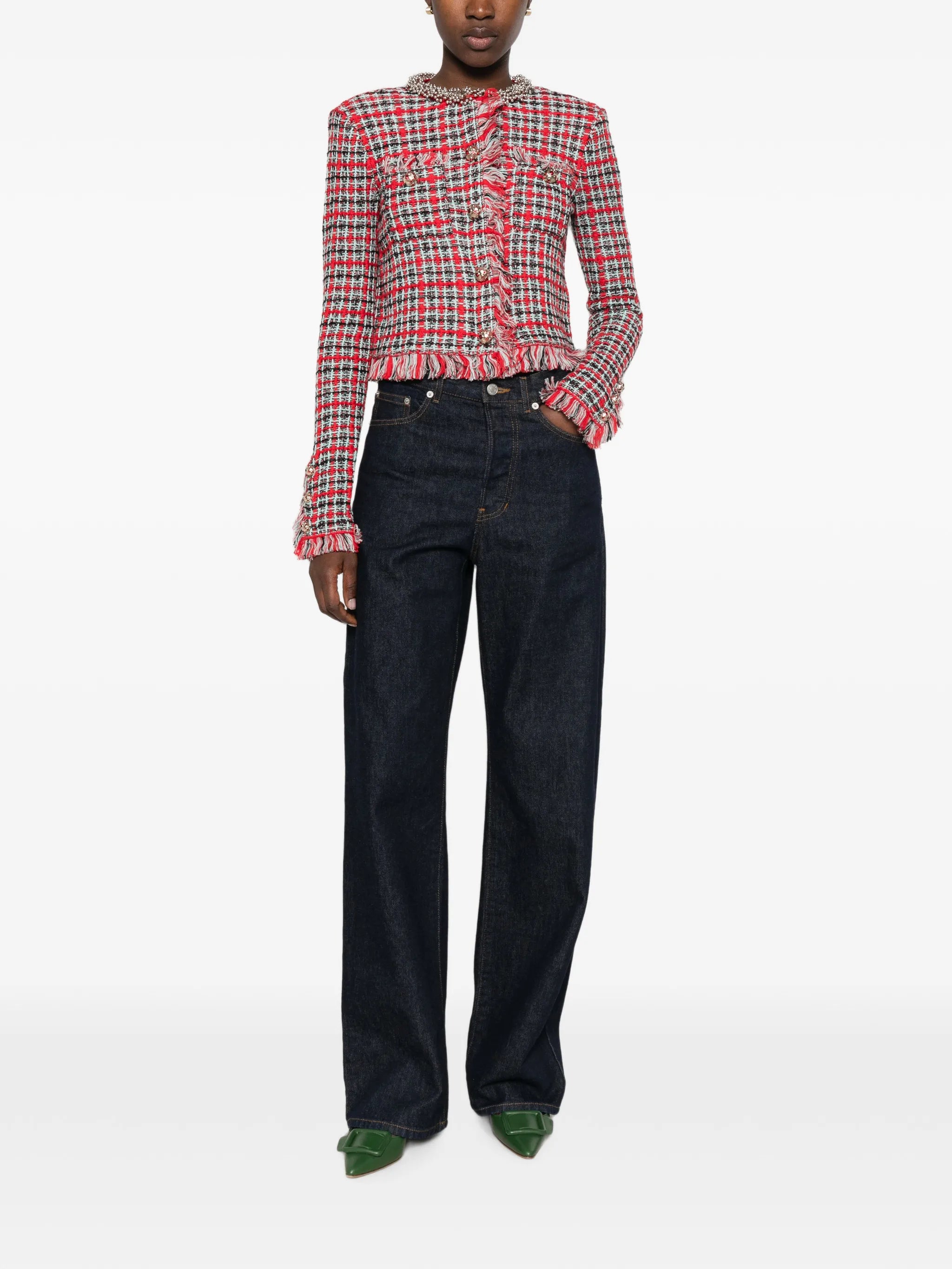 CHAQUETA CHECK FRAYED KNIT