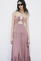 VESTIDO LARGO PLISADO SATÉN